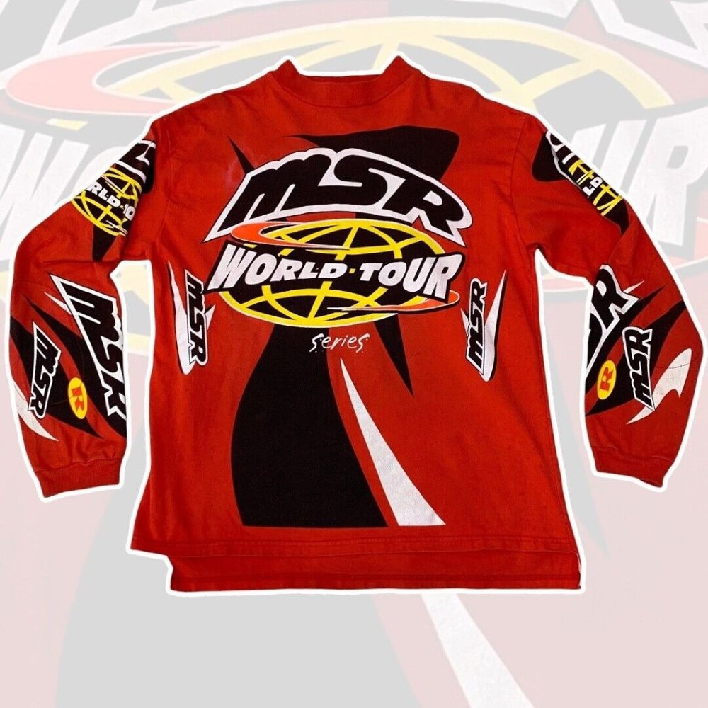 Vintage MSR World Tour Jersey T Shirt Red Motocross Made in USA Dirt Bike Men L
